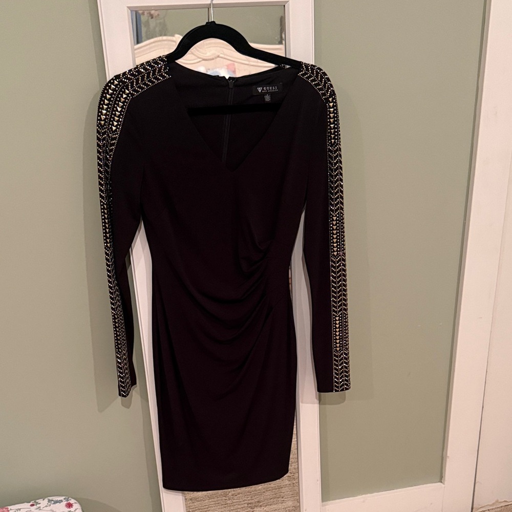 Guess Black Dress with Gold Embellished Sleeves